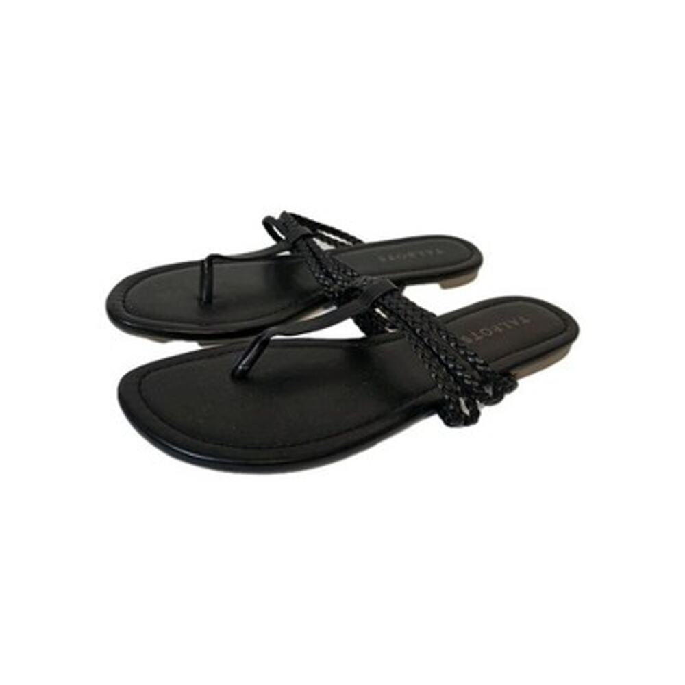 Talbots Womens Black Faux Leather Braided Cece Thong Sandals Size 8M Flats